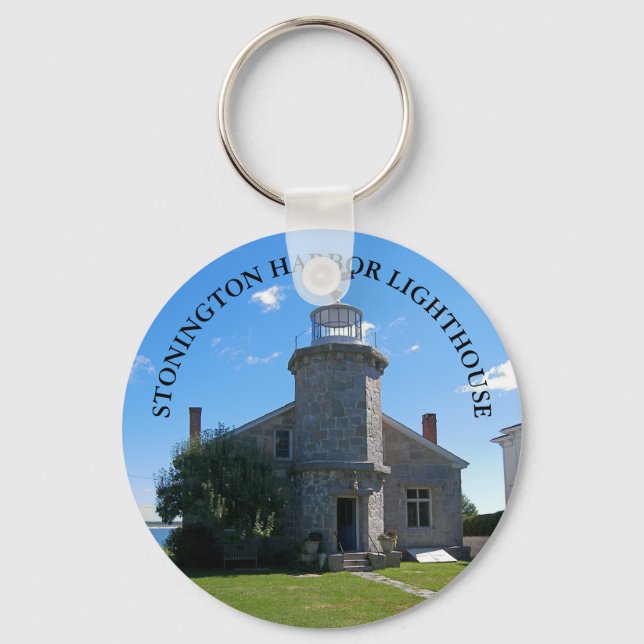 Stonington Harbour Lighthouse, CT Button Keychain Nyckelring (Framsida)