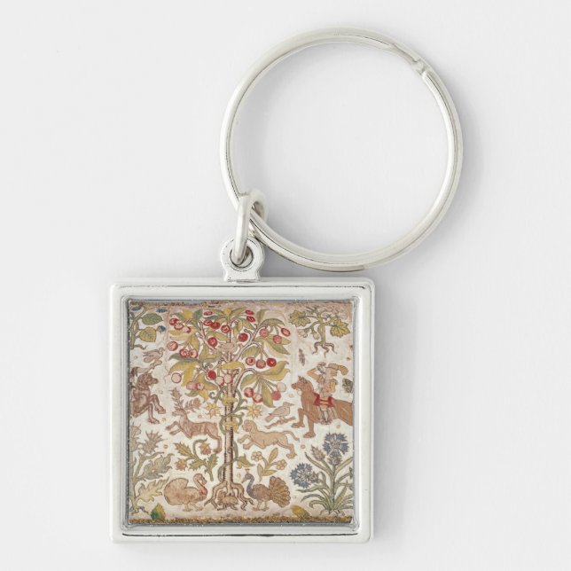 Stool täcker, damast, sent det 16th århundradet fyrkantig silverfärgad nyckelring (Framsidan)