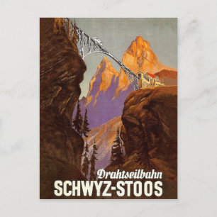 Stoos, järnväg, tåg över bro, Schweiz Vykort