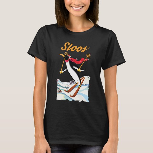 Stoos Penguin Skier Retro Resa T-Shirt (Framsida)