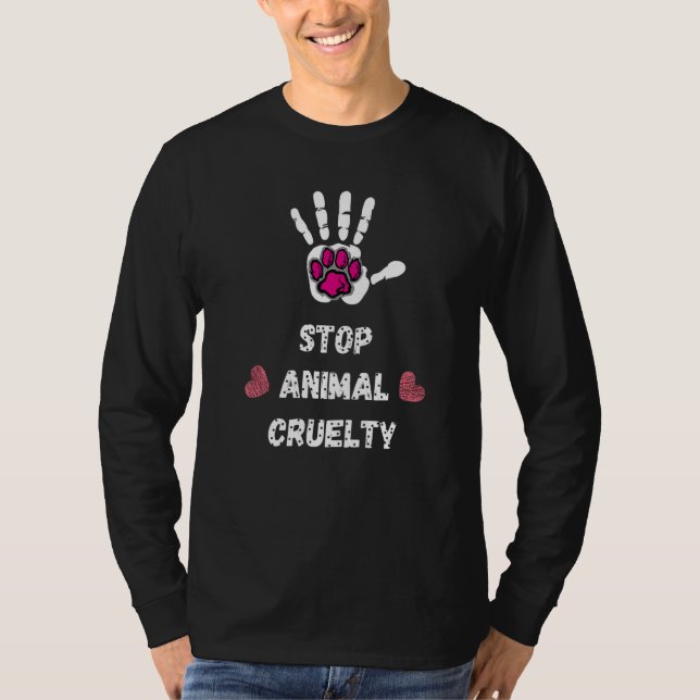 Stop Animal Cruelty Cute Dog Paw and Handprint Des T Shirt (Framsida)