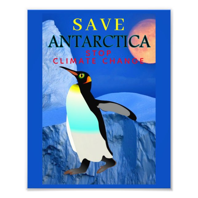 Stop Climate Change Global Warming Emperor Penguin Fototryck (Framsidan)
