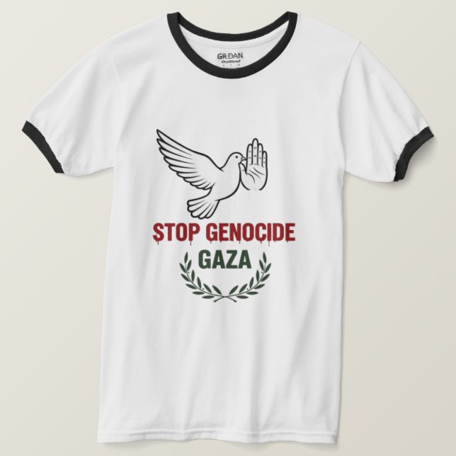 Stop Genocide in Gaza – Peace & Humanity Awareness T Shirt (Design framsida)