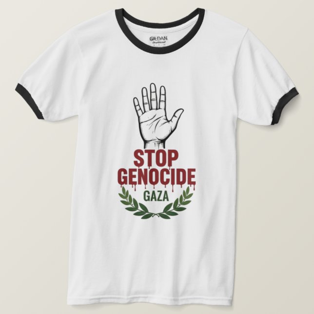 Stop Genocide in Gaza – Peace & Humanity Awareness T Shirt (Design framsida)