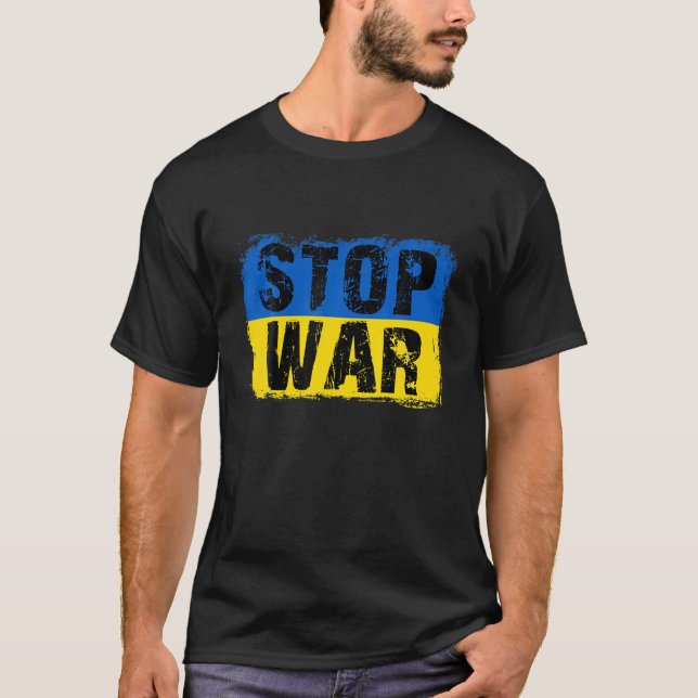 STOP KRIG Ukraina Flagga T Shirt (Framsida)