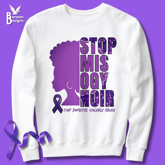 STOP MISOGYNOIR-Domesticens medvetenhet om våld T Shirt (STOP MISOGYNOIR Domestic Violence Awareness sweatshirt with customizable text, with afro silhouette )