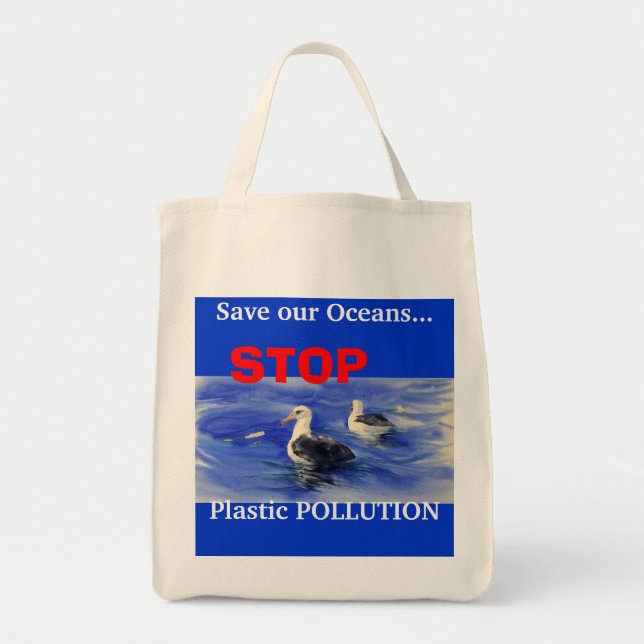 STOP Plastic Pollution Tote Bag Tygkasse (Framsidan)