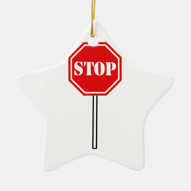 STOP RED WHITING VARNING SIGN HEXAGON SHAPE GRAPHI JULGRANSPRYDNAD KERAMIK (Framsidan)