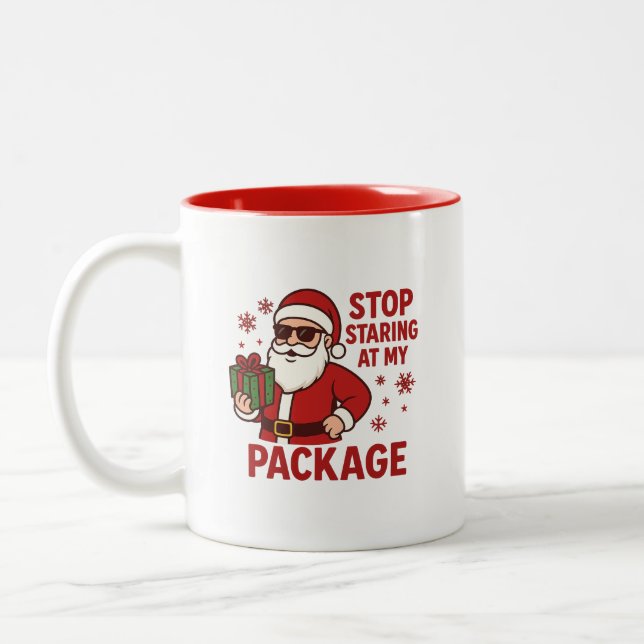 Stop Staring at My Package Santa Two-Tone Mug Två-Tonad Mugg (Vänster)