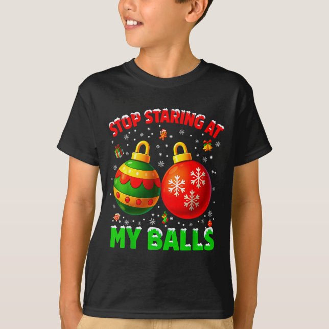 Stop Staring At My Pjs Pajamas Christmas Xmas Men  T Shirt (Framsida)
