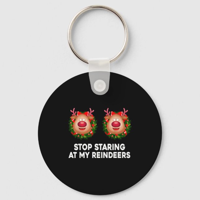 Stop Staring At My Reindeers Ugly Gag Xmas Sweater Nyckelring (Framsida)