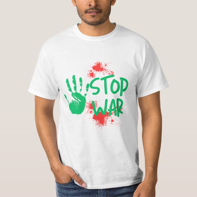 Stop War – Bold Handprint Anti-War Graphic Design T Shirt (Framsida)