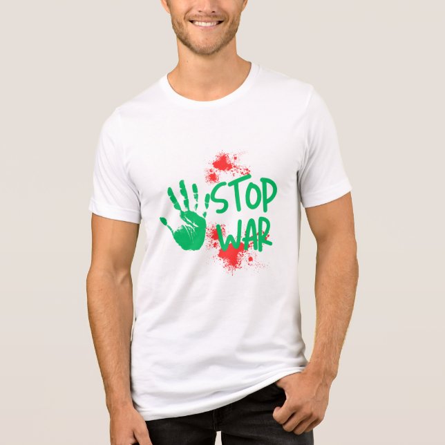Stop War – Bold Handprint Anti-War Graphic Design T Shirt (Framsida)