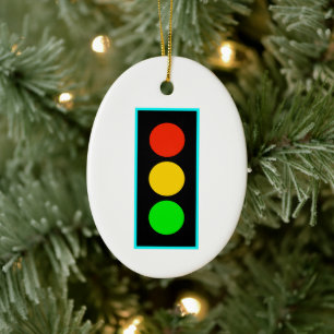 Stoplight med ljusblå Gräns Julgransprydnad Keramik