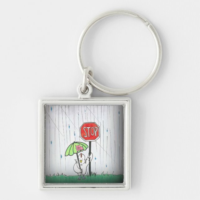STOPP FYRKANTIG SILVERFÄRGAD NYCKELRING (Framsidan)