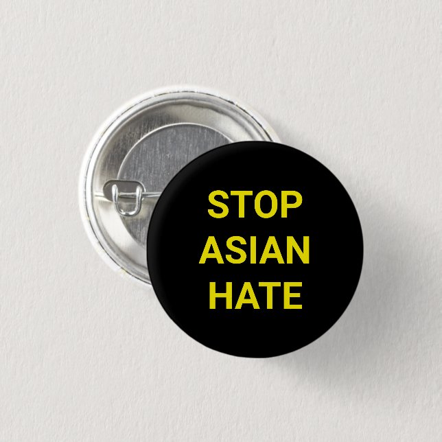 Stoppa asiatisk hate, knapp för svart gult (Framsida & baksida)