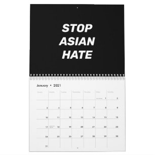 Stoppa asiatisk Hate svart och vit modern typograf Kalender