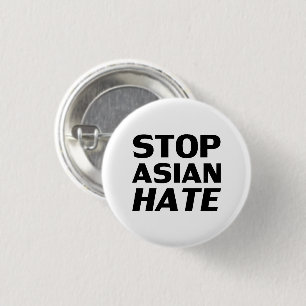 Stoppa asiatisk hate, svart, vit knapp