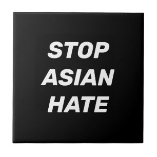Stoppa asiatisk hate, svart, vitt tecken kakelplatta