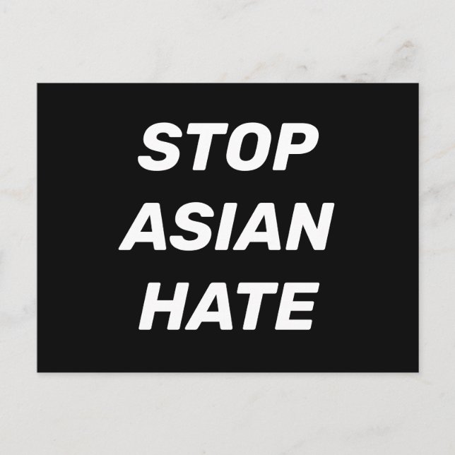 Stoppa asiatisk hate, svart vitt vykort (Framsida)