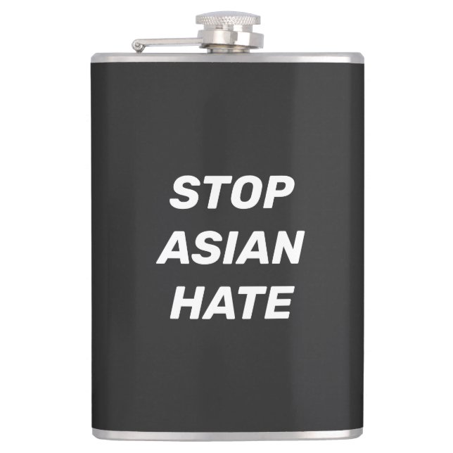 Stoppa asiatisk hate, svartvit vinylsvälld kolv fickplunta (Framsidan)