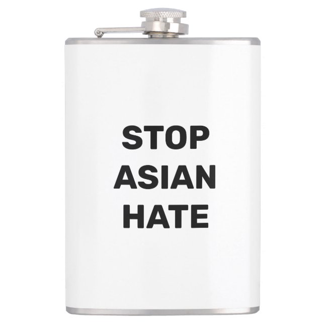 Stoppa asiatisk hate, svartvit vinylsvälld kolv fickplunta (Framsidan)