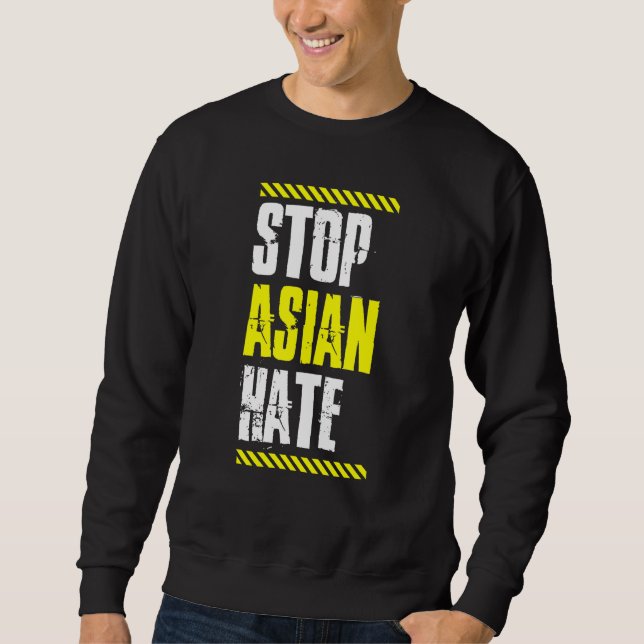Stoppa asiatisk Hate Warning Tape American Pride K Lång Ärmad Tröja (Framsida)