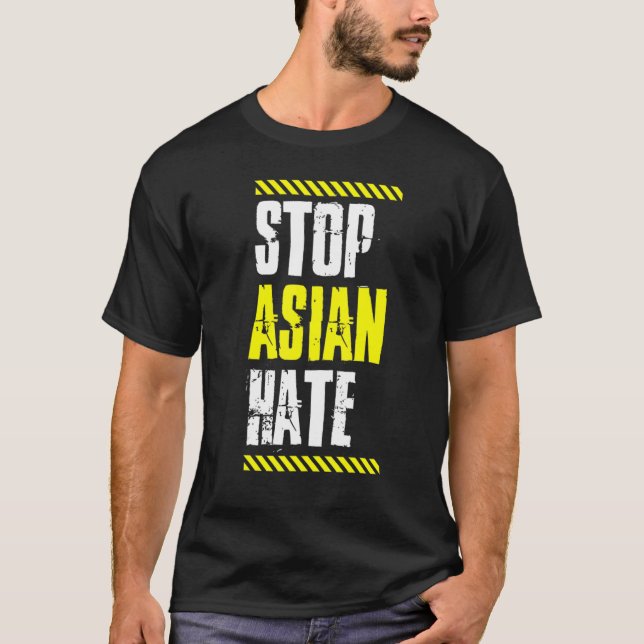 Stoppa asiatisk Hate Warning Tape American Pride K T Shirt (Framsida)
