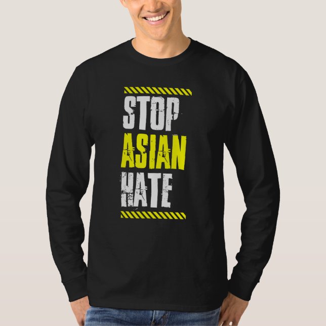 Stoppa asiatisk Hate Warning Tape American Pride K T Shirt (Framsida)