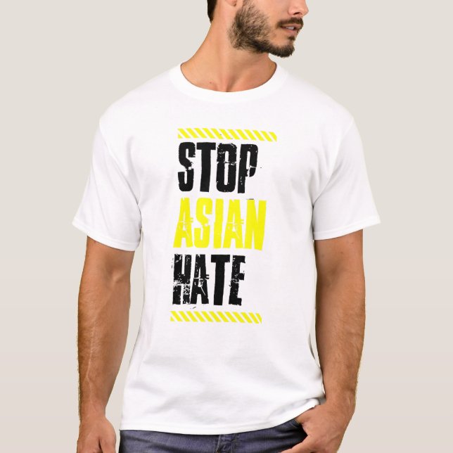 Stoppa asiatisk Hate Warning Tape American Pride K T Shirt (Framsida)