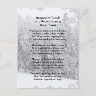 Stoppa av Skogen Snowy Evening Robert Frost Dikt Vykort