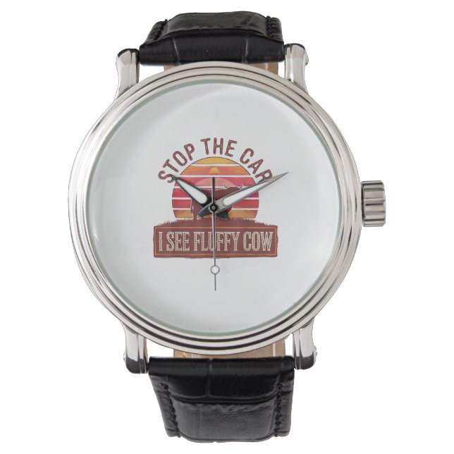 Stoppa bilen jag ser Fluffy Cow Retro Highland Äls Armbandsur (Framsida)