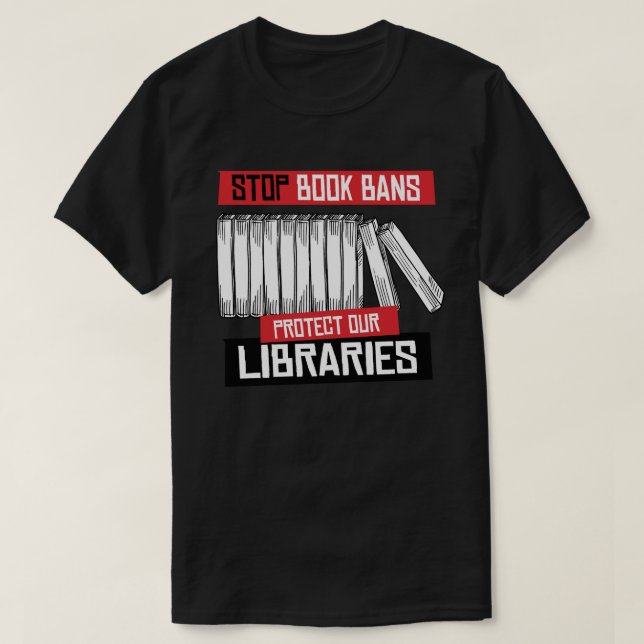 Stoppa Bok-förbud mot skydd av Bibliotek T Shirt (Design framsida)