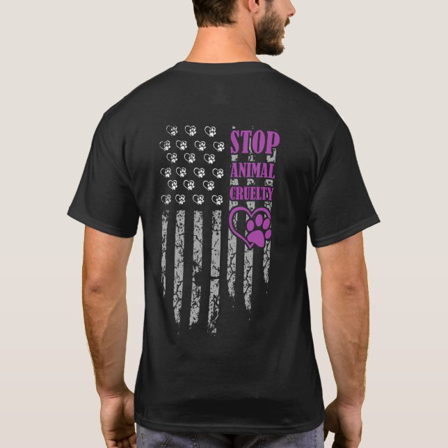 Stoppa djurplågeri USA flagga Djurälskare T Shirt (Baksida)