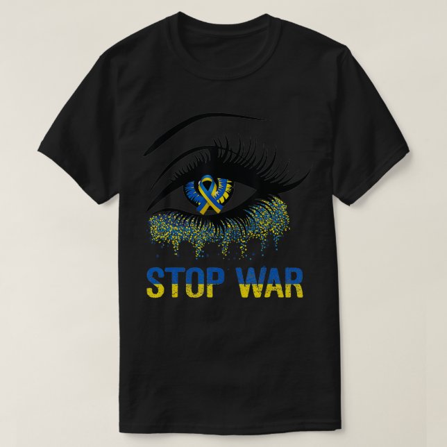 Stoppa Flagga-bandet Krig i Ukraina i Öga Support  T Shirt (Design framsida)