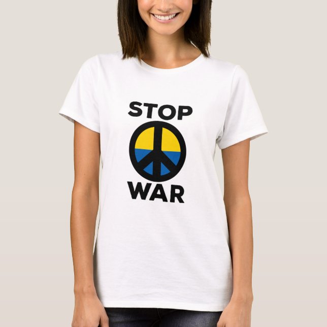 Stoppa Flagga Krig i Ukraina T Shirt (Framsida)