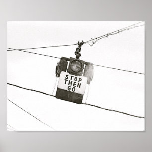 Stoppa Go Stoplight Street Light B&W Poster