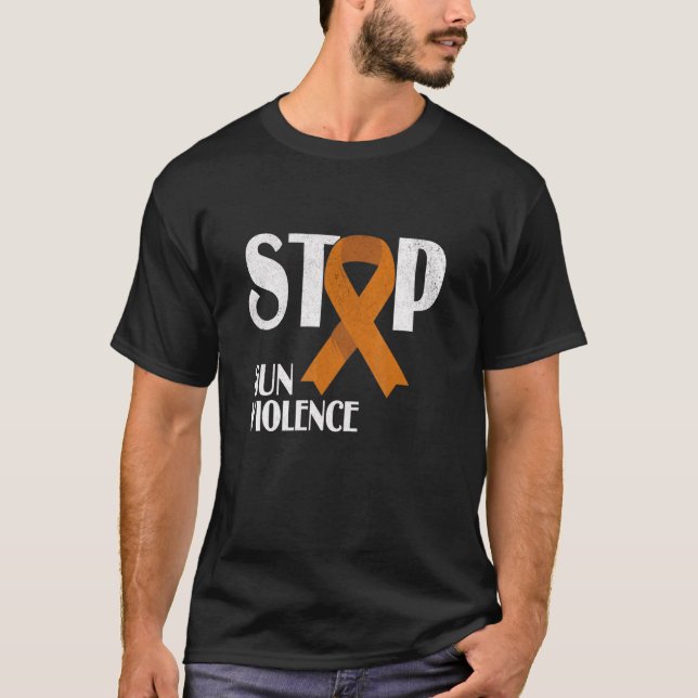 Stoppa Gun Violence Orange Ribbon for Awareness Da T Shirt (Framsida)