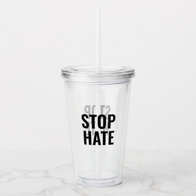 Stoppa Hate, svart klar Take Away Mugg (Framsida)