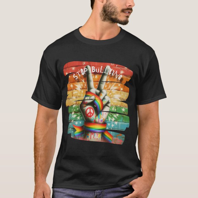Stoppa Hatet – Fredstecken Anti-Mobbning T-Shirt (Framsida)
