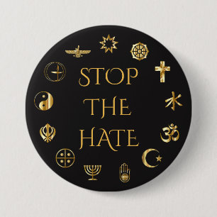 "Stoppa hatet" med symboler av världsreligioner Knapp