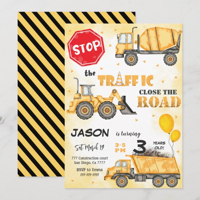 Stoppa inbjudan till trafikbyggen på födelsedagen (Fram/baksida)