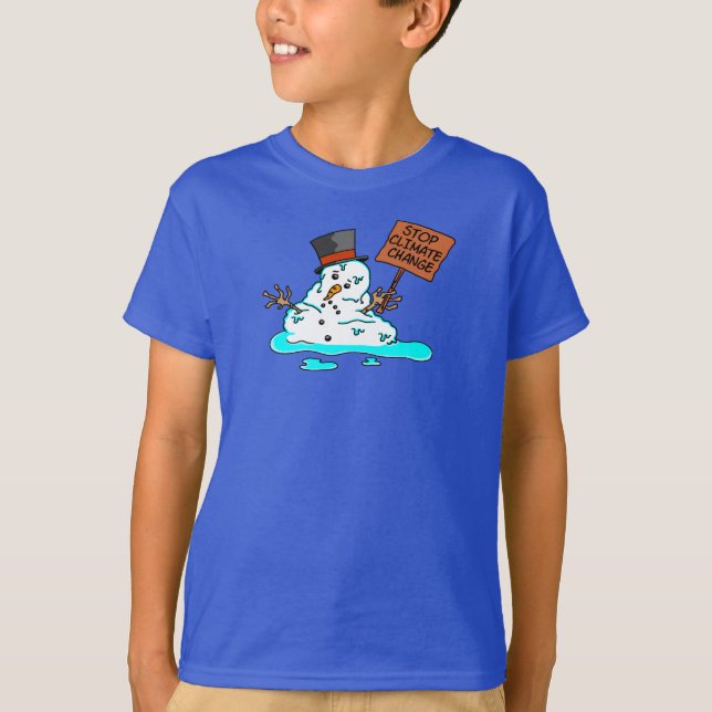 Stoppa klimatförändringen Smälter Snögubbe T Shirt (Framsida)