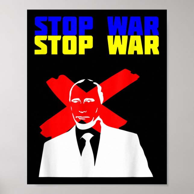 Stoppa Krig Anti Putin Ansikte Ukrainas Flagga Poster (Framsidan)
