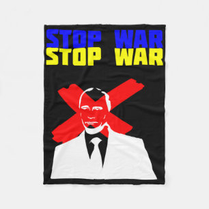 Stoppa krig Anti Putin Ansikte Ukrainsk flagga Fleecefilt