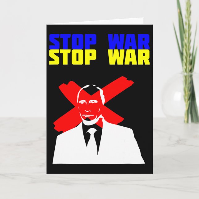 Stoppa Krig Anti Putin Ansikte Ukrainsk Flagga  Kort (Framsida)