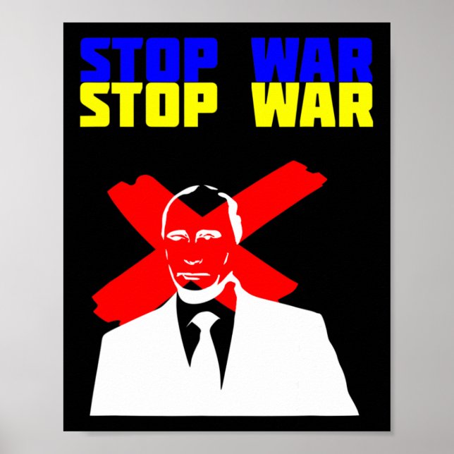 Stoppa krig Anti Putin Ansikte Ukrainsk flagga  Poster (Framsidan)