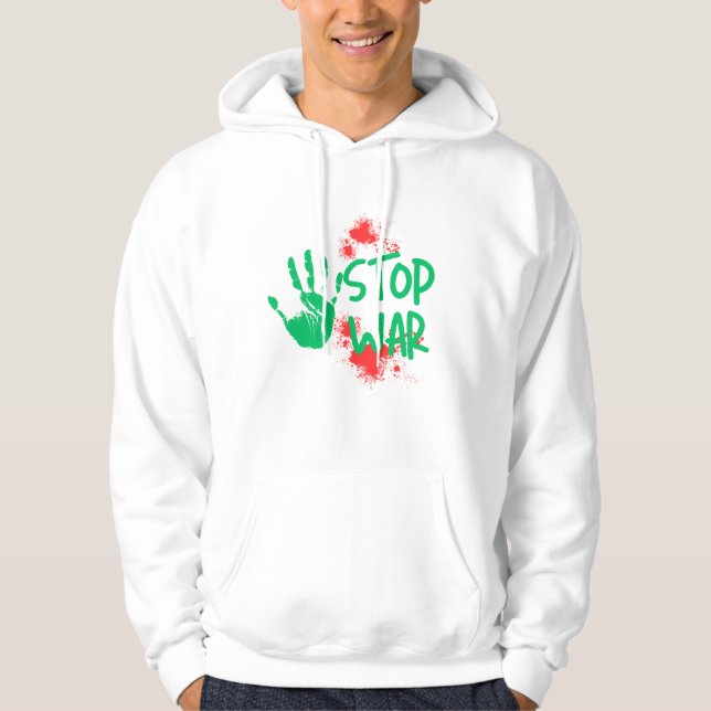 Stoppa krig – Djärv grafisk design med handavtryck Hoodie (Framsida)
