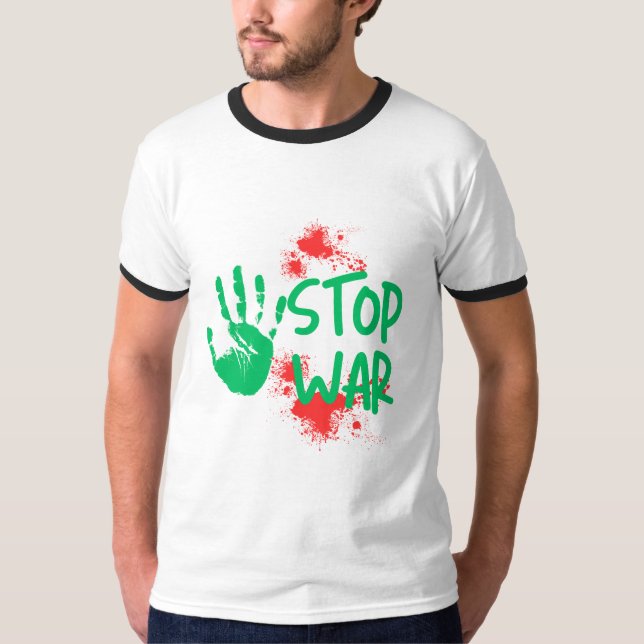 Stoppa krig – Djärv grafisk design med handavtryck T Shirt (Framsida)