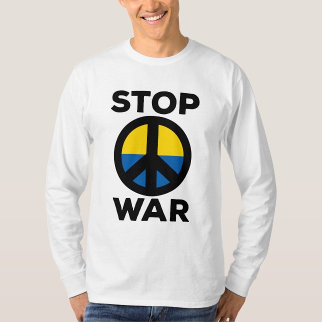 Stoppa Krig Flagga Ukraina T Shirt (Framsida)